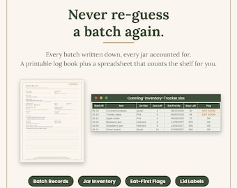 Canning Journal Printable and Jar Inventory Spreadsheet, Canning Log Book PDF