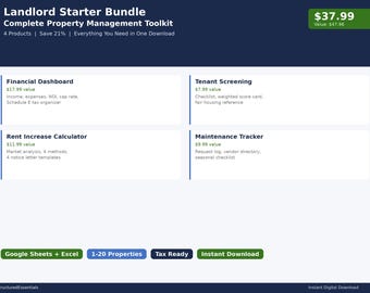 Landlord Bundle Rental Property Spreadsheet Tenant Screening Maintenance Tracker Lease Renewal Google Sheets Excel Template