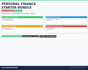 Personal Finance Bundle Budget Spreadsheet Google Sheets Excel Debt Payoff Sinking Funds Bill Tracker Subscription Audit Template