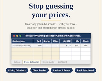 Pressure Washing Business Kit | Pricing Calculator, Client Tracker, Invoice, Schedule | Spreadsheet