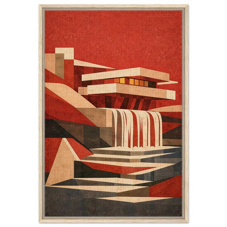 Fallingwater Framed Canvas | Frank Lloyd Wright Architecture Print ...