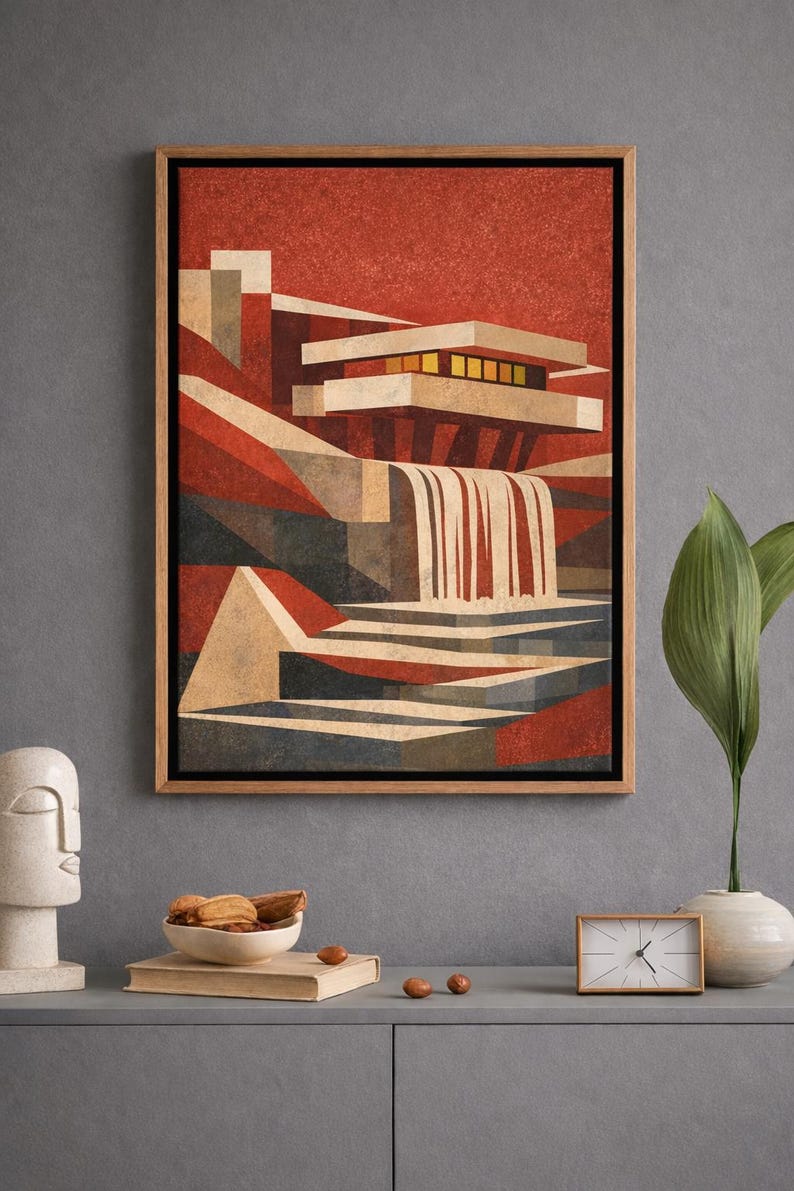Fallingwater Framed Canvas | Frank Lloyd Wright Architecture Print ...