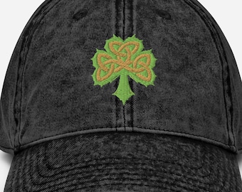 The Fictional Celtic Punks™ — Celtic Knotwork Shamrock Vintage Dad Hat | Official Band Merch Vintage Cotton Twill Cap