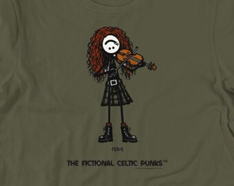 Fiona Fiddle Player Shirt | Celtic Punk Band Tee | Funny Musician Gift | Stick Figure Art | Hand Drawn Graphic Tee