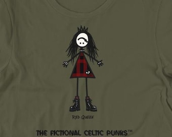 Red Queen Celtic Punk Shirt | Funny Band Tee | Buffalo Plaid Stick Figure Art | Music Lover Gift | Punk Rock Graphic Tee