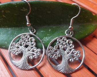 Tree Of Life earrings in White Brass ~ Surgical steel ear wires, hypoallergenic & nickel-free, stylized tree design