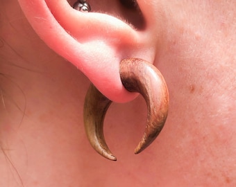 Wood Small Double Spike Earrings ~ Faux Gauges, Fake Gauged