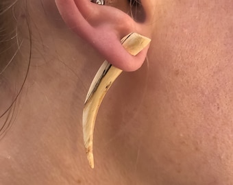 Fake Gauged Spike Earrings ~ tribal boho faux gauges, hand carved wood stud earrings, surgical steel wires, the look without the commitment!