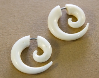 Petite Fake Gauged Bone Hoops~ Faux gauge earrings, small hoopss, surgical steel wires, boho jewelry, the look without the commitment!