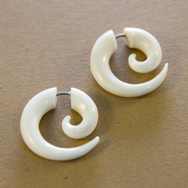 Petite Fake Gauged Bone Hoops~ Faux gauge earrings, small hoopss, surgical steel wires, boho jewelry, the look without the commitment!