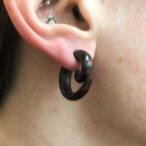 EXTRA PETITE Fake Gauged Wood Hoop Earrings - Hand carved boho wood hoops, two sizes available, Faux Gauges for regular pierced ears!