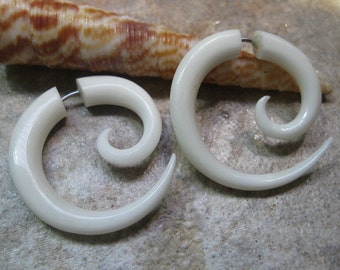 Fake Gauged Bone Hoops - Faux Gauge earrings for the look without the commitment! Hoop boho earrings, carved cow bone, surgical steel