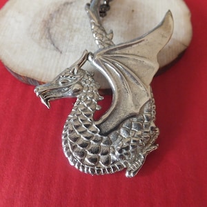 SILVER DRAGON necklace White brass, oxidized brass 20 Chain, whimsical mystical mythical fantasy magic boho jewelry image 1