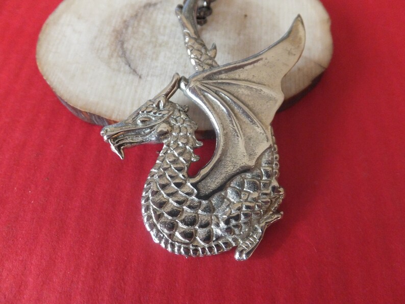 SILVER DRAGON necklace White brass, oxidized brass 20 Chain, whimsical mystical mythical fantasy magic boho jewelry image 1