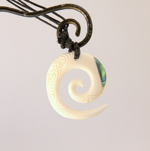 KORU Bone and Abalone Hook Pendant