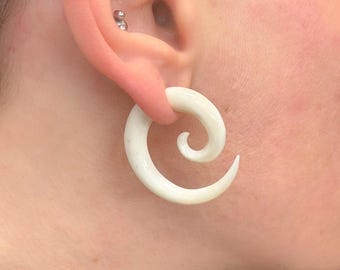 Bone Swirl Hoop Earrings ~ Faux Gauges, Fake Gauged