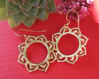 8 petaled CHAKRA LOTUS. Yellow Brass and 14k gold, boho jewelry, and gift box!