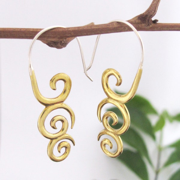 Feathered Spiral Brass Earrings main image 0