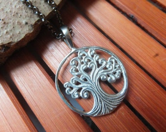 Collier arbre de vie en laiton blanc sur une chaîne en laiton oxydé de 20 pouces, bijoux bohèmes, symboles et spiritualisme