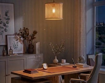 Lyra Rattan Pendant Light, Handmade Wood Chandelier, Small Wicker Hanging Lamp for Bedroom