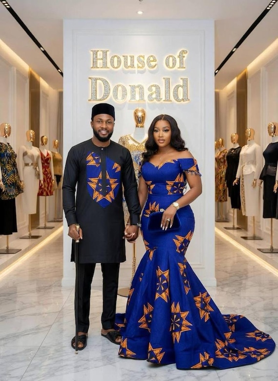 Beautiful couples Ankara matching wedding outfit, couples Ankara traditional wedding dress, couples engagement outfit,