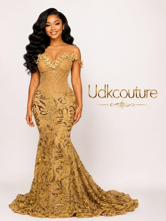 gold sheer dress sequin Elegant A line dress, beaded corset prom dress, beaded corset wedding dress, elegant bridal wedding African expo