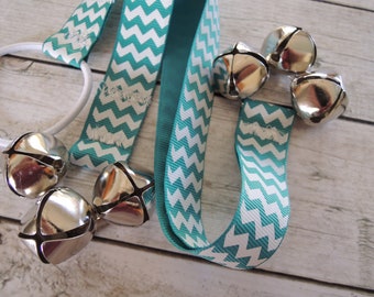 Teal Chevron, Paw Bells, Dog Housebreaking Potty Trainer, Instructions Included, FAST Shipping, Hook Add On Available