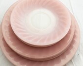 Hazel Atlas Pink crinoline ruffle set of 13 - 4 matching dessert plates, bowl and cup