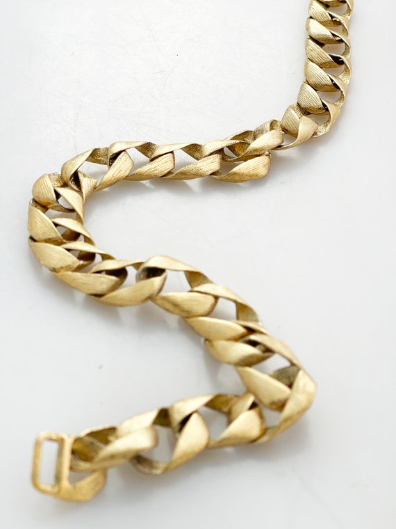 Brushed Gold Chainlink Necklace- Vintage Late 80's 90's Statement