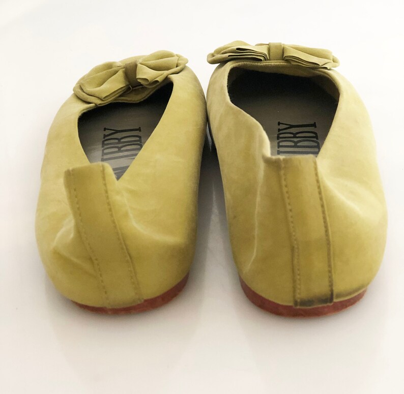 Vintage green linen bow flats leather sole size 8B made in Taiwan Sam /& Libby