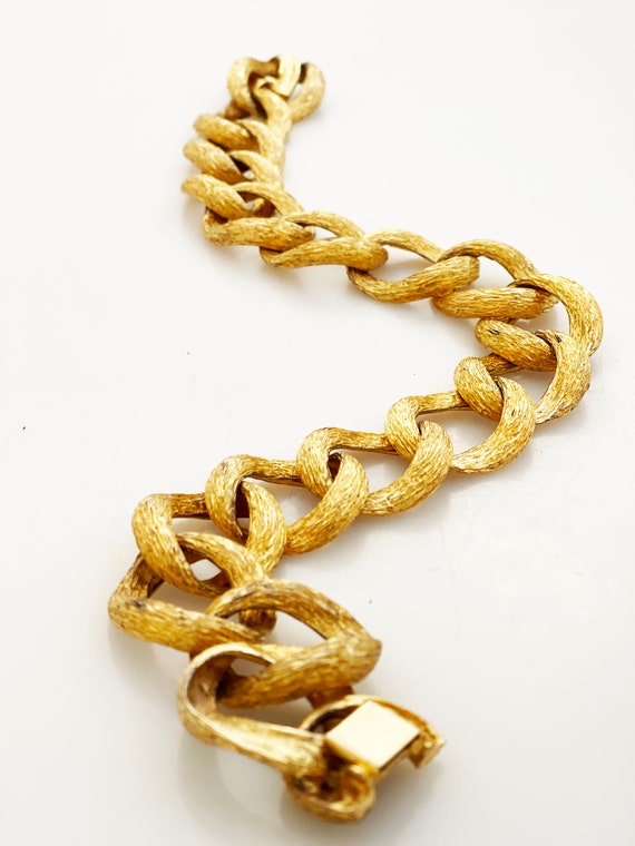 Oversize Brushed Gold Chainlink Necklace- Vintage… - image 3