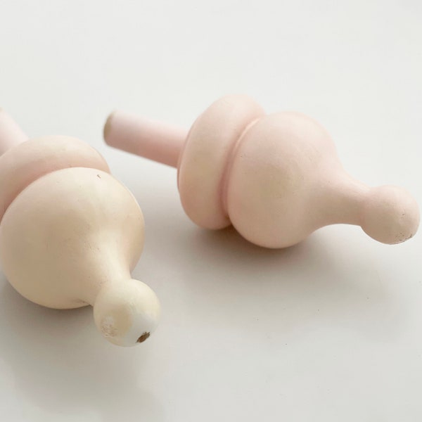 Pair of Finials- Two pale pink retro 90s solid wood whimsical