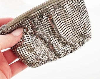 Whiting & Davis - Silver chain mail metal link coin purse carry all with zippered top