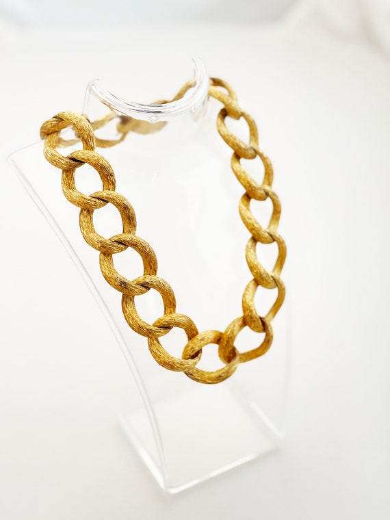 Oversize Brushed Gold Chainlink Necklace- Vintage… - image 1