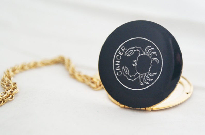 Necklace Locket Cancer crab July horoscope gold metal round