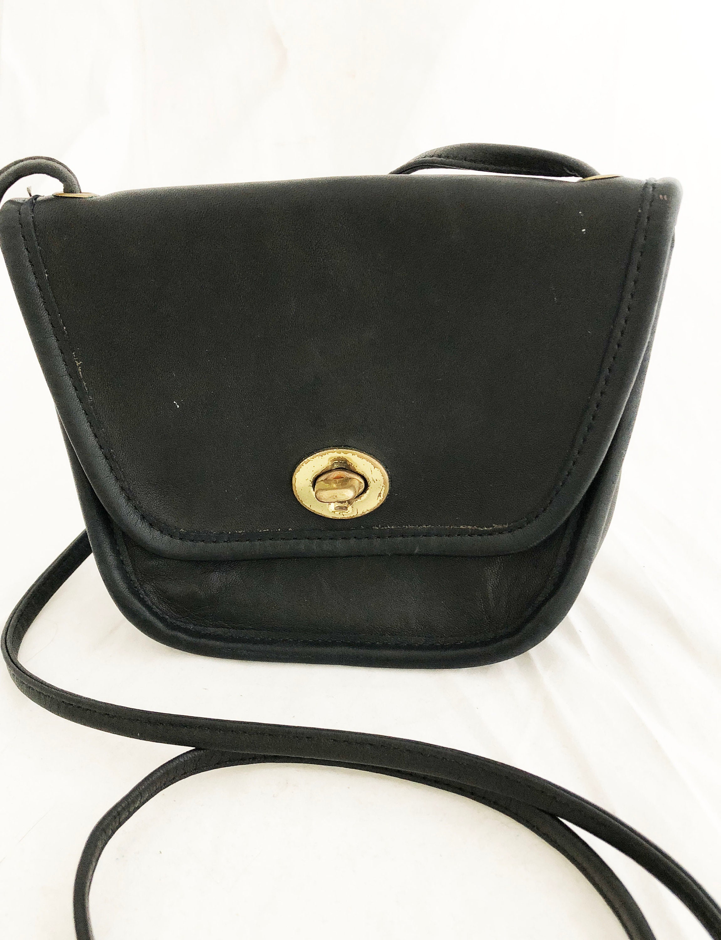 COACH Small Compact Black Coach Leather Travel Crossbody 