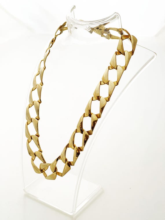Gold Chain link interlocking square link choker n… - image 1