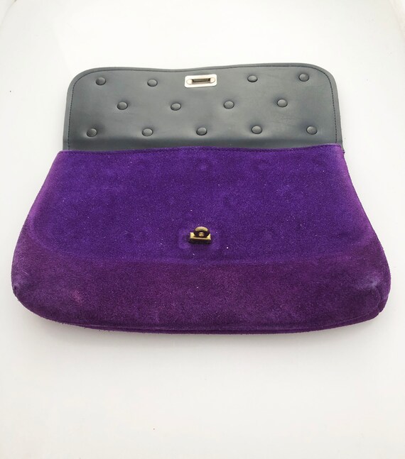 Purple Leather Clutch - True vintage 1980s statem… - image 3