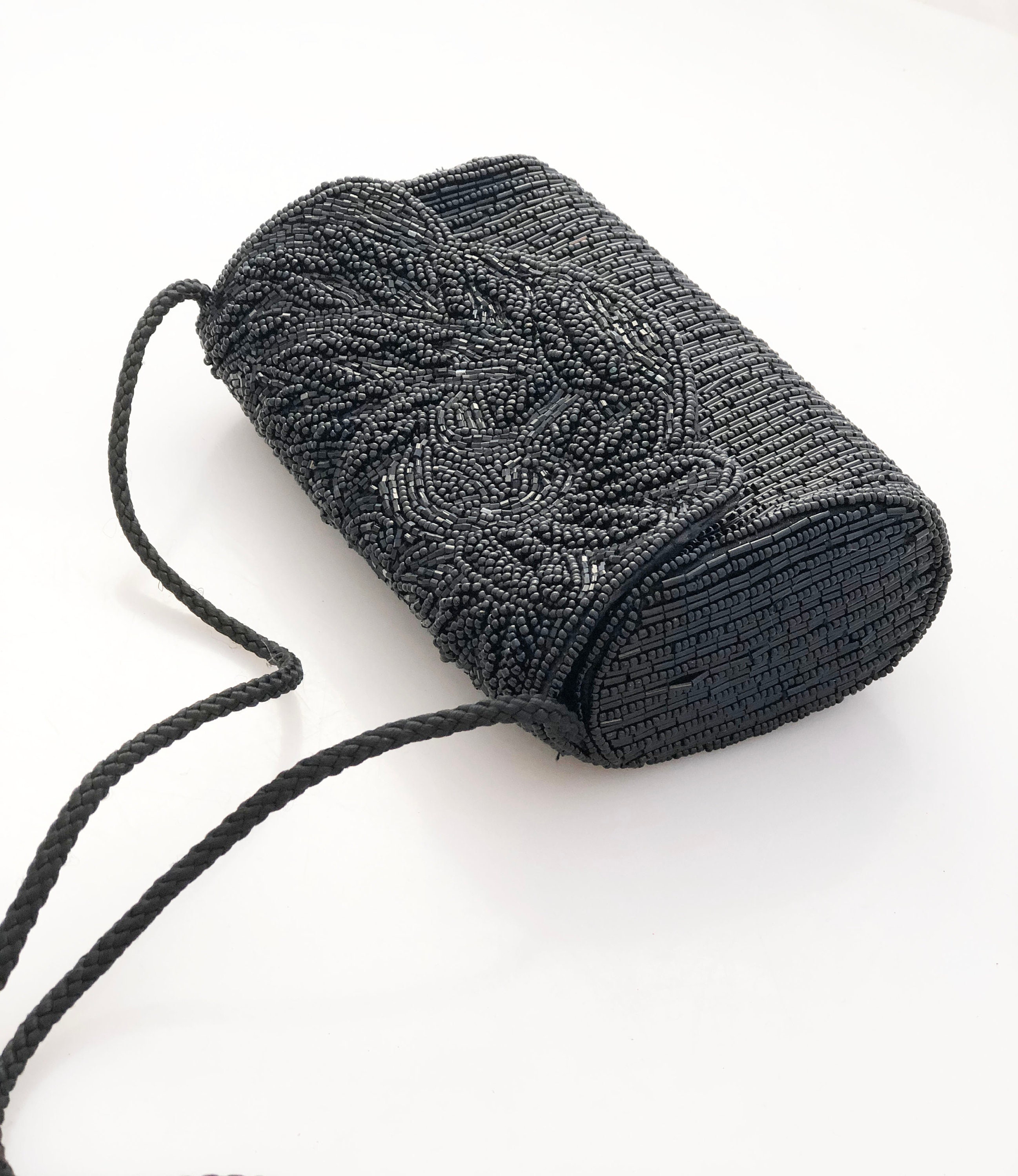 クラッチバッグ Black Beaded Handmade Clutch Black Beaded Clutch - Vintage 1980s Handheld Sparkly Evening