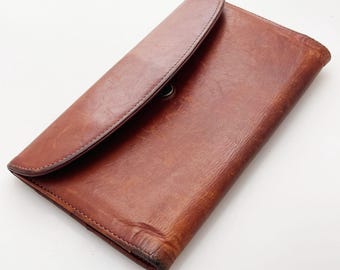 Coach-portemonnee met bijpassende chequehouder - vintage brits lichtbruine leren portemonnee met creditcardhouder