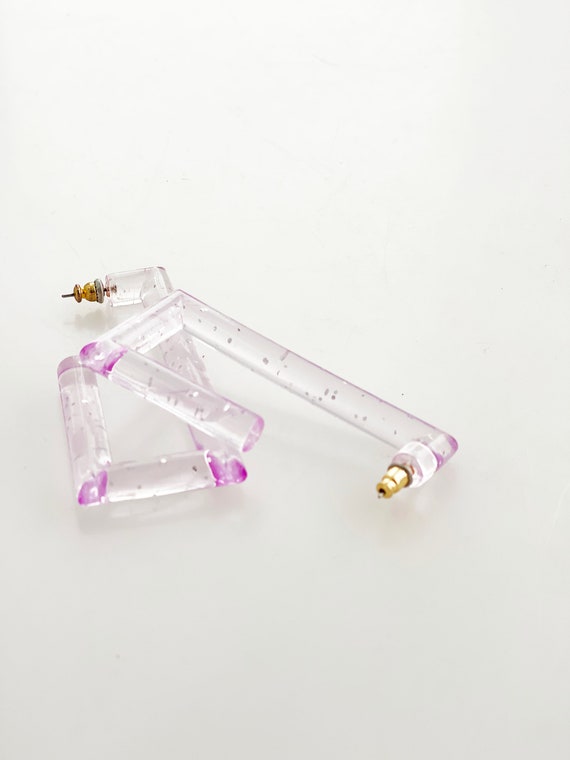 Acrylic 80's earrings- Vintage pale purple glitter