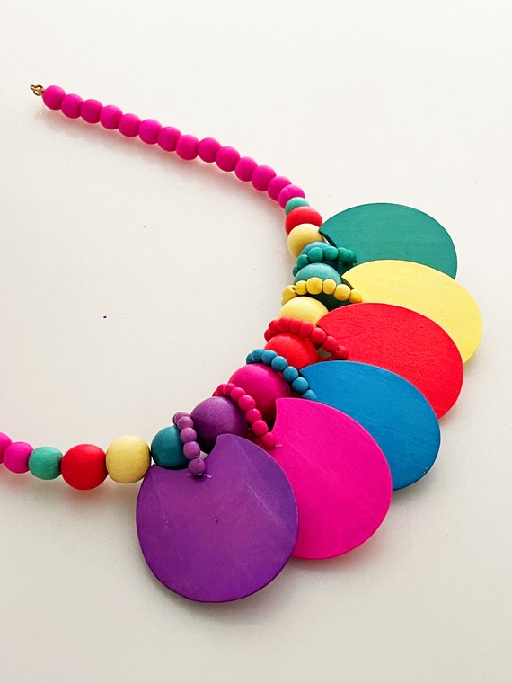 Wooden Beaded necklace- Vintage 80's hollow stran… - image 5