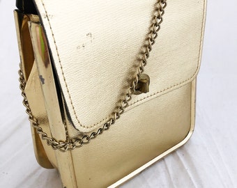 Purse - Small Metallic Gold Handbag with chain over the shoulder strap