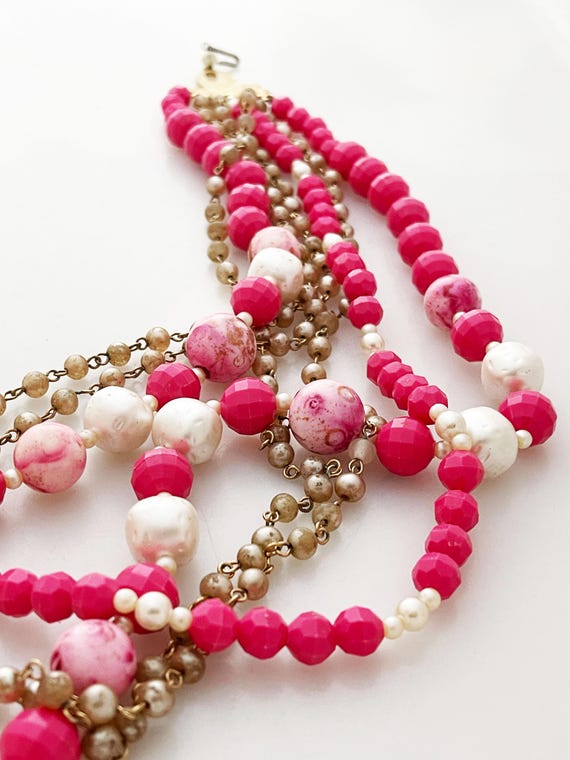 Collier Vintage Double Rang Perles Blanches Et Roses - Style Ras Du Cou