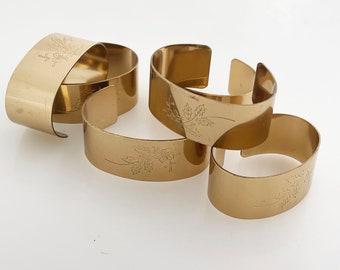 Floral embossed gold napkin rings- set of six delicate feminine floral