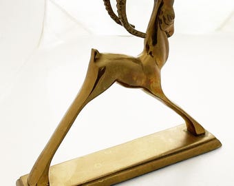 Brass Gazelle - Large tabletop antelope ipex figurine vintage korea