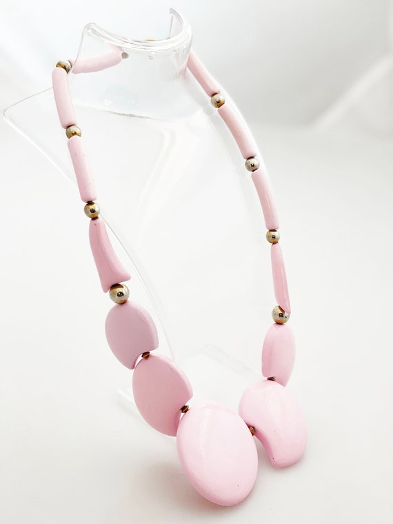 Pale pink oversize beaded statement necklace- Vint