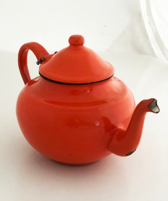 Enamel Tea Kettle Vintage Orange Decorative Tea Kettle With Etsy