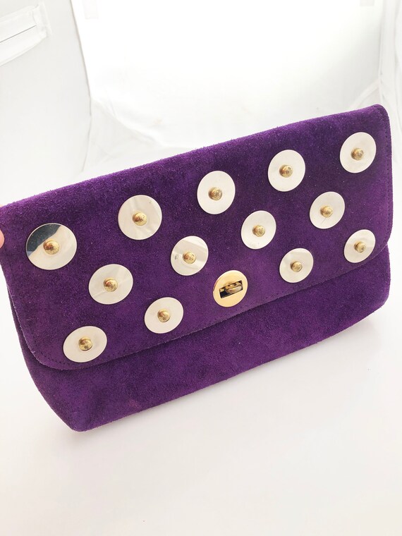 Purple Leather Clutch - True vintage 1980s statem… - image 1