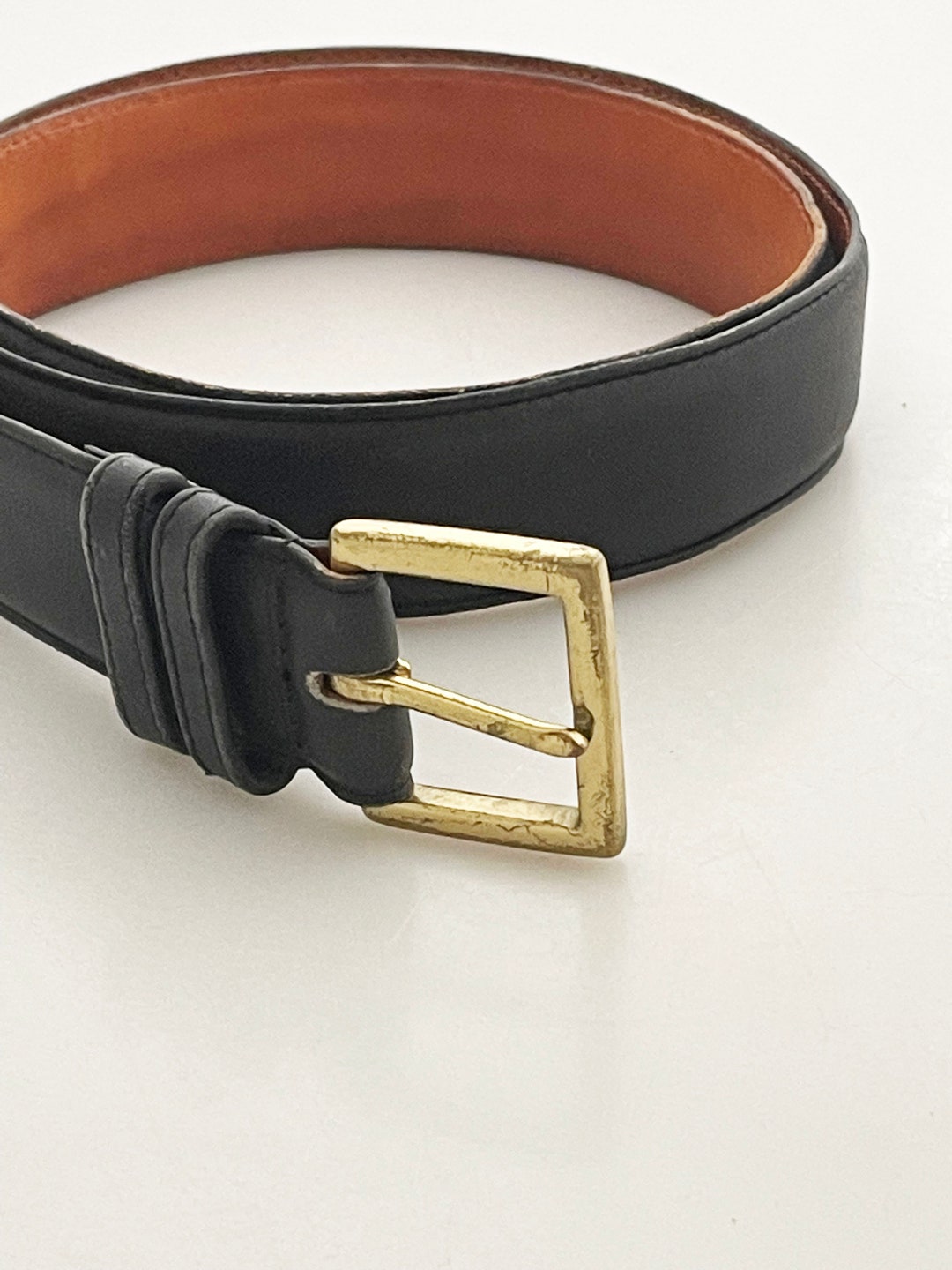 COACH Leather Belt Black Leather Square Solid Brass Square Shape